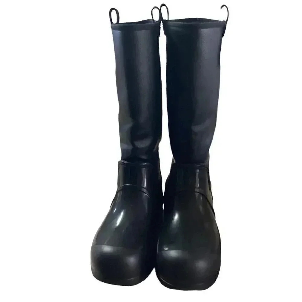 UGG Raincloud Tall Womens 8 39 Waterproof Rubber Boots Shoes Black Pull On NEW - Picture 3 of 10
